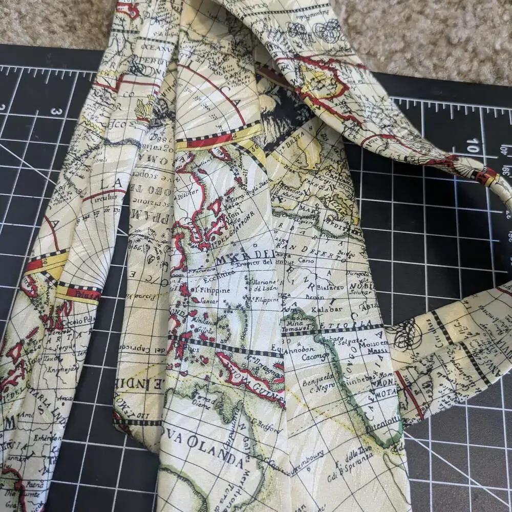 Museum Artifacts Vintage Old World Map Cartography Silk Necktie